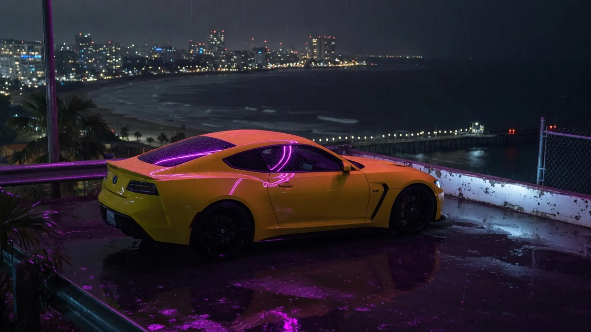 Generated illustration of a car at night